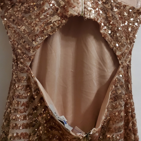 Golden Champagne Sequined Glitter Cutout Evening Mini Dress 👗 - Picture 11 of 15